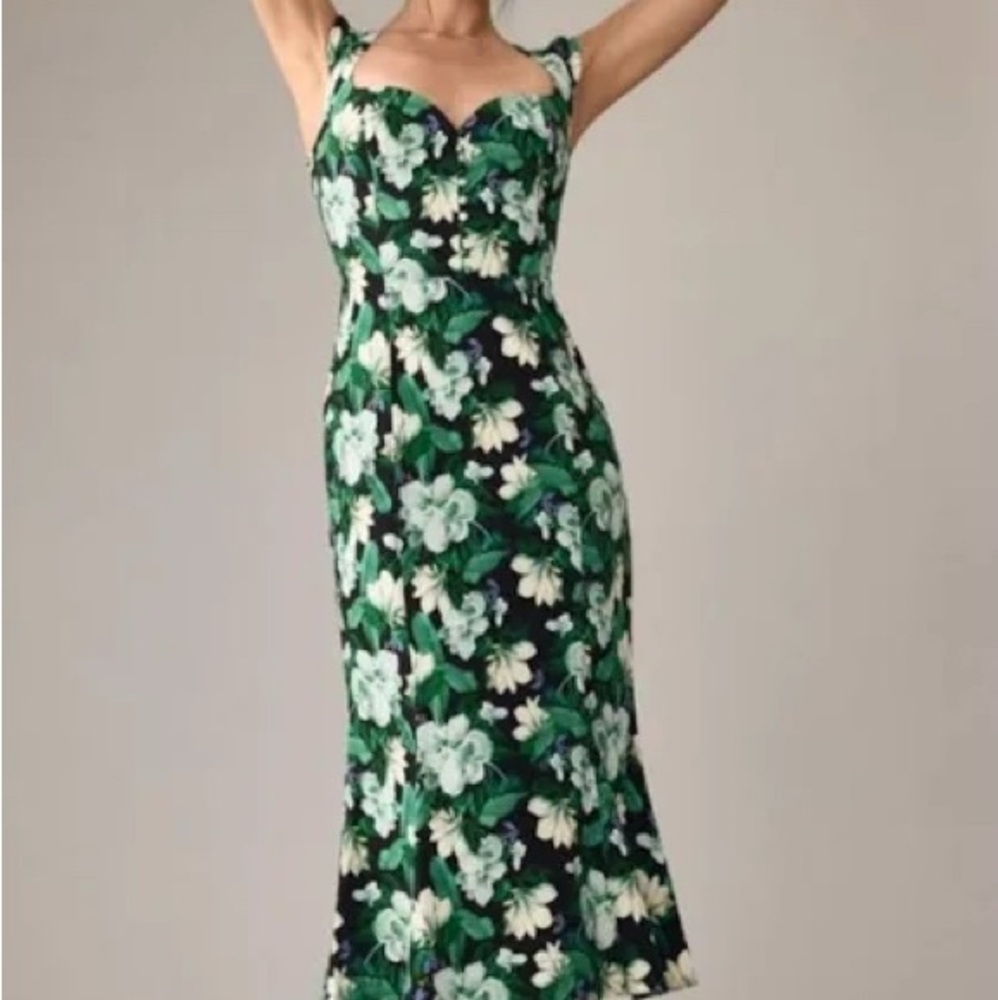 Anthropologie Green Floral Midi Dress